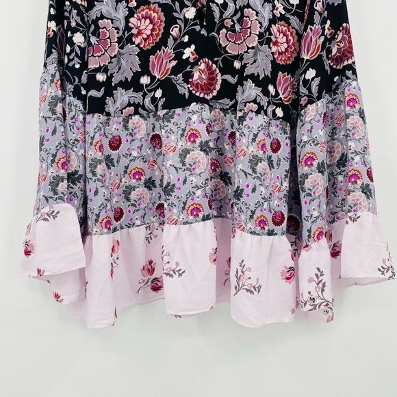 LOFT Size Small Purple Floral Velvet Mock Neck Keyhole Boho Blouse Top - Picture 3 of 8